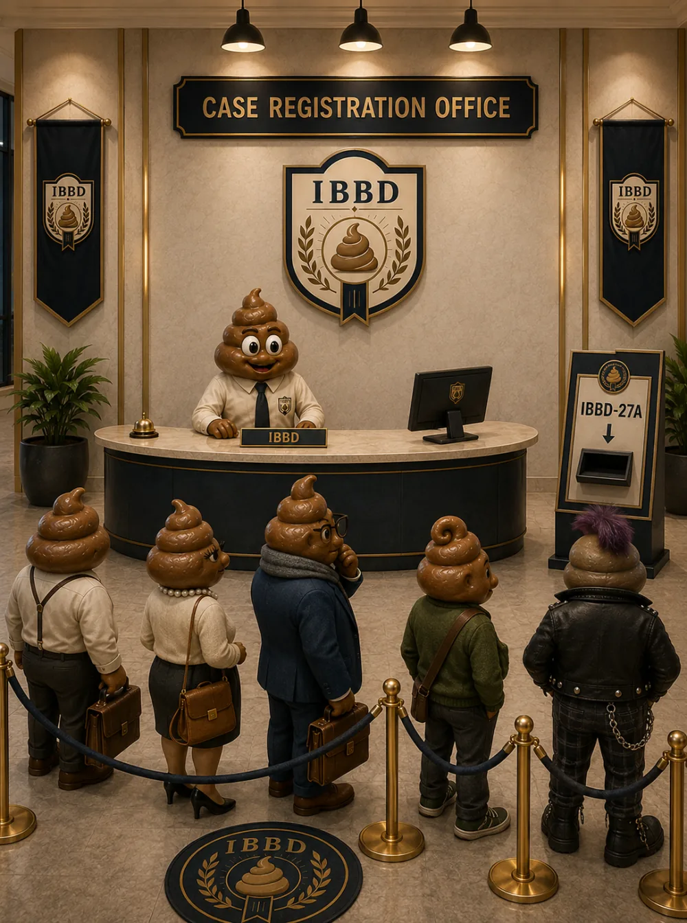 IBBD reception desk with case intake officer and visitor queue